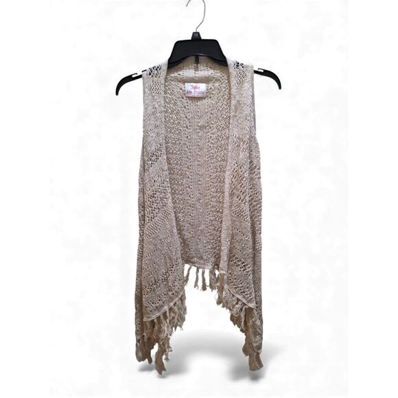 Justice Girls Crochet Fringe Vest – Size 8/10, Beige, Pre-Owned - Picture 10 of 12